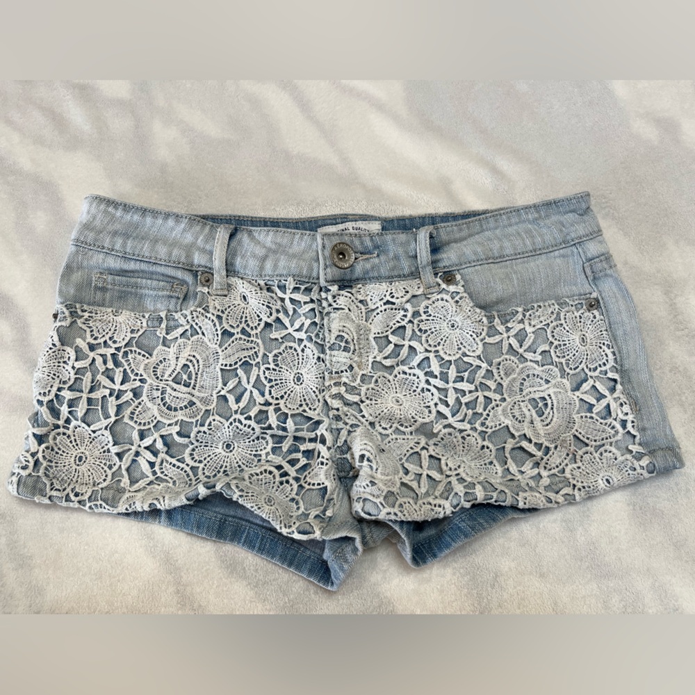 Aeropostale Light Blue Jean Shorts with White Lace